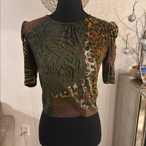 Desigual Green and Gold Fitted Crop Blouse